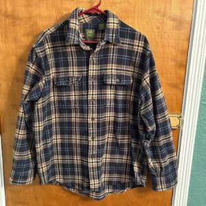 Timberland Flannel Heavyweight Blue Tan Brown Button Up Classic L/S Shirt Men L